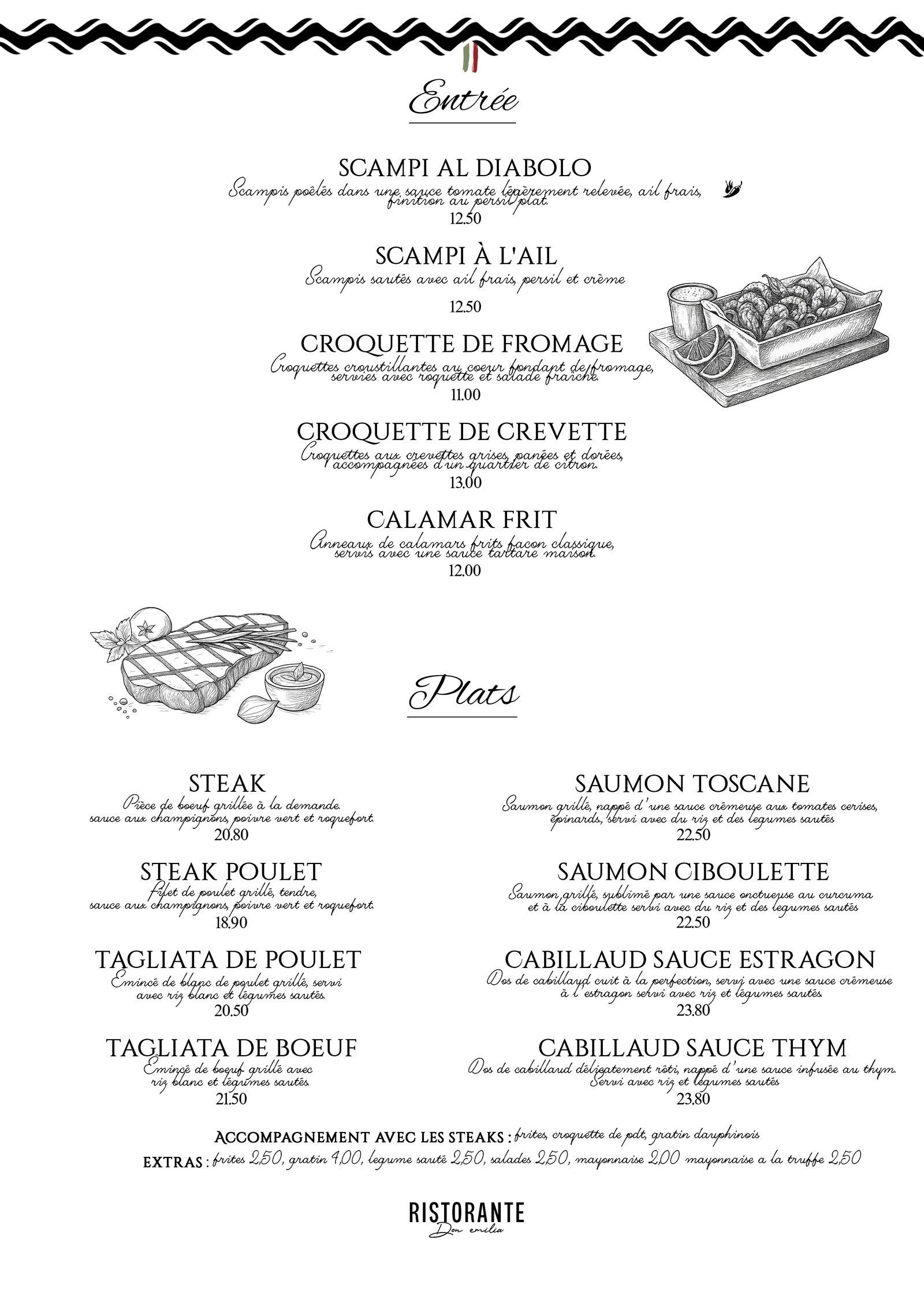 Menu Entrées et Plats