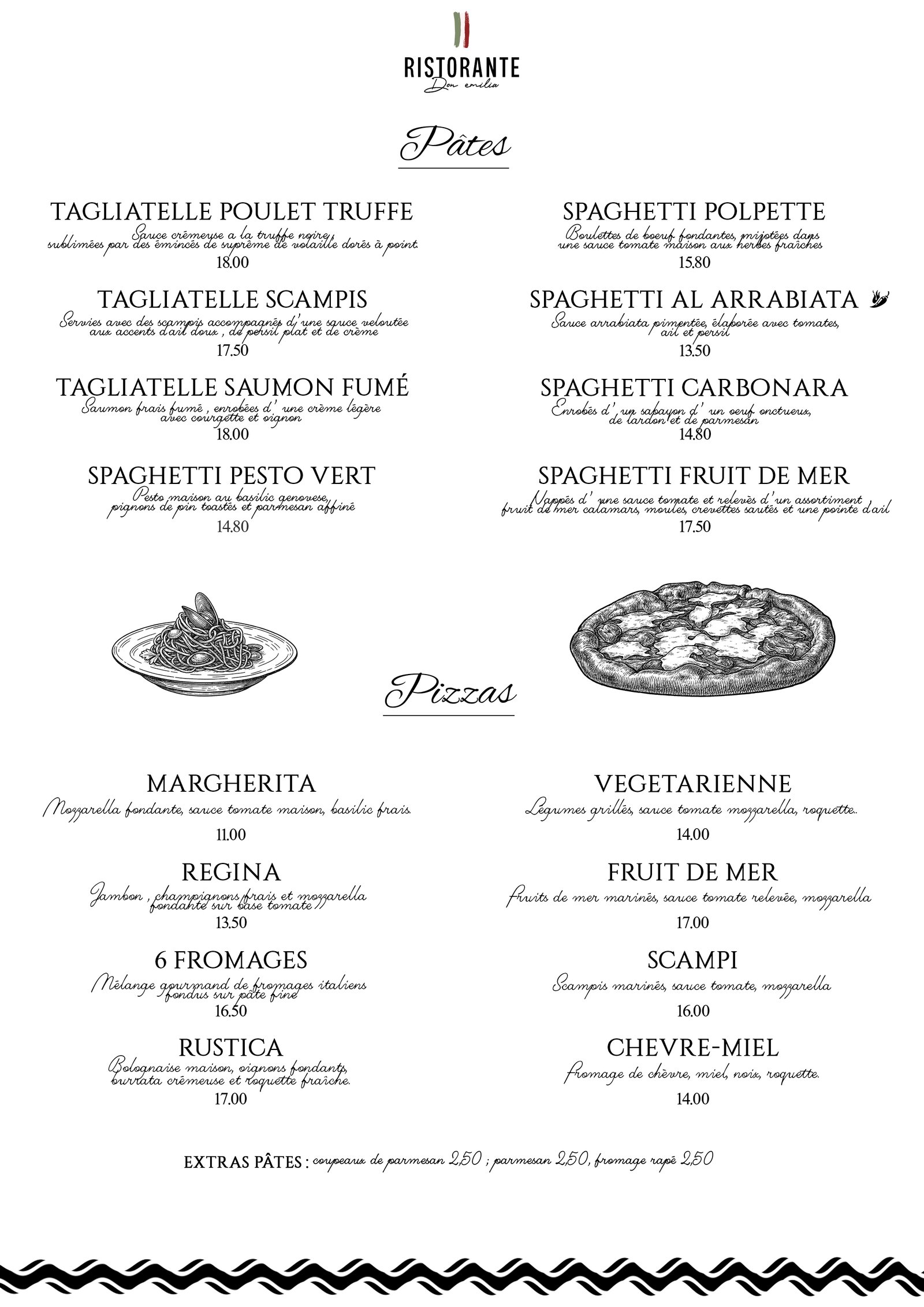 Menu Pâtes et Pizzas