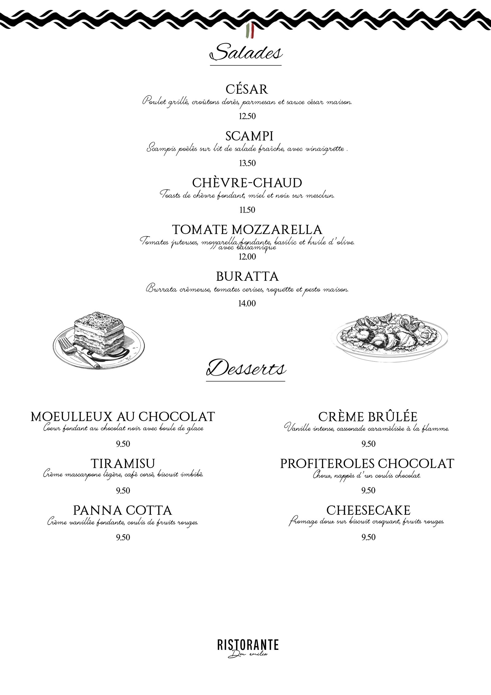 Menu Salades et Desserts