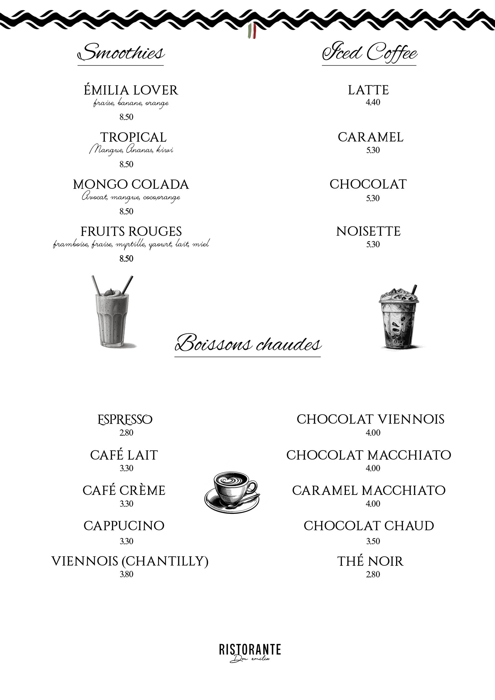 Menu Smoothies et Boissons Chaudes